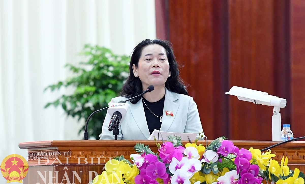 Phó Trưởng đoàn phụ trách Đoàn ĐBQH tỉnh Hậu Giang Lê Thị Thanh Lam phát biểu. Ảnh: Lâm Hiển