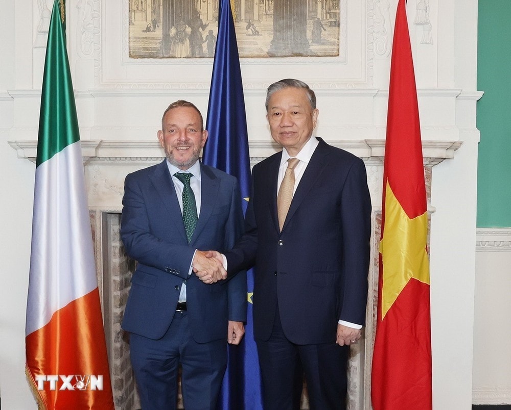 Tổng Bí thư, Chủ tịch nước Tô Lâm hội kiến Chủ tịch Thượng viện Ireland Jerry Buttimer tại Dublin, ngày 3.10.2024. Ảnh: Trí Dũng/TTXVN