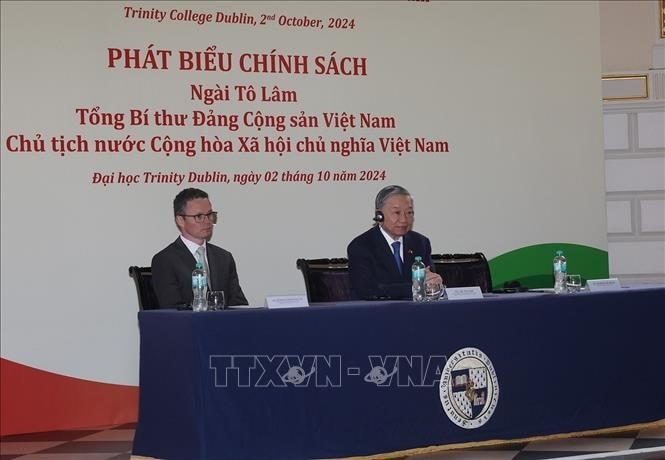 Tổng Bí thư, Chủ tịch nước Tô Lâm tại Trường Đại học Trinity Dublin. Ảnh: Trí Dũng/TTXVN