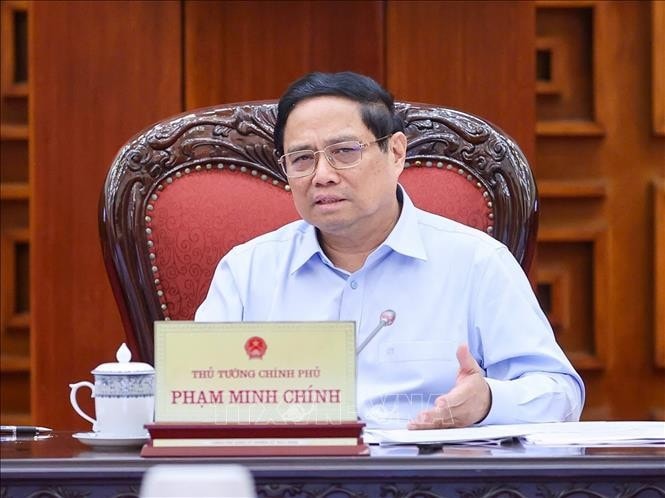Thủ tướng Phạm Minh Chính chủ trì cuộc họp của Thường trực Chính phủ về chủ trương đầu tư Dự án Đường sắt tốc độ cao trên trục Bắc – Nam. Ảnh: Dương Giang/TTXVN
