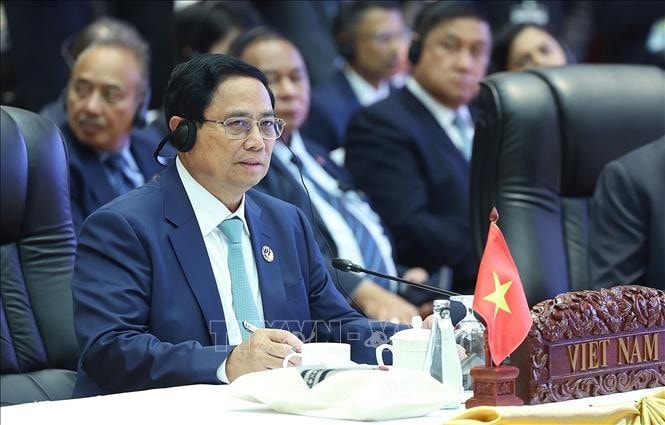 Thủ tướng Phạm Minh Chính phát biểu tại Hội nghị cấp cao ASEAN-Nhật Bản lần thứ 27. Ảnh: Dương Giang/TTXVN