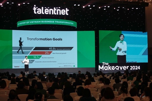 Tiêu Yến Trinh, CEO of Talentnet Group, shares its 2024 Report of Vietnam Business Transformation at “The Makeover” conference in HCM City on October 15. — Photo courtesy of Talentnet oil-barrels-8978.jpg