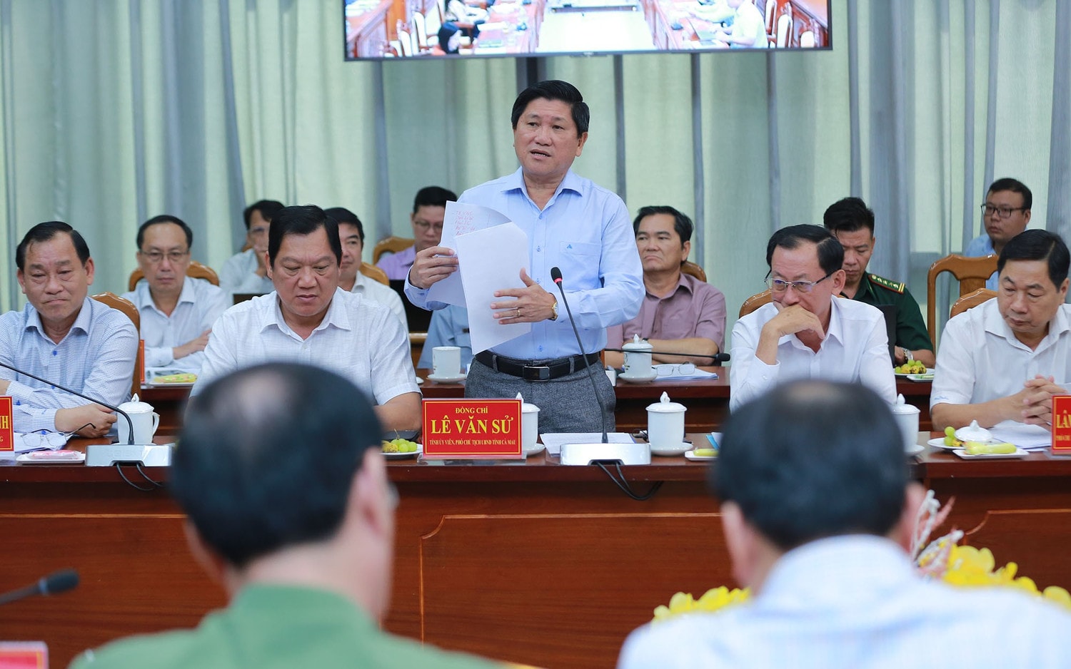 Phó Chủ tịch UBND tỉnh Cà Mau Lê Văn Sử phát biểu tại Hội nghị. Ảnh: VGP/Minh Khôi