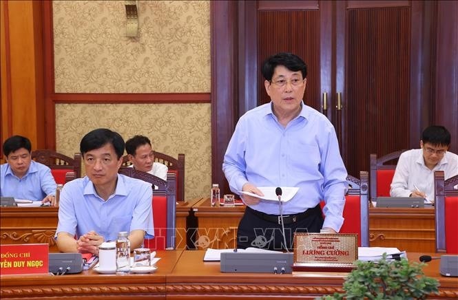Thường trực Ban Bí thư Lương Cường phát biểu chỉ đạo. Ảnh: Văn Điệp/TTXVN
