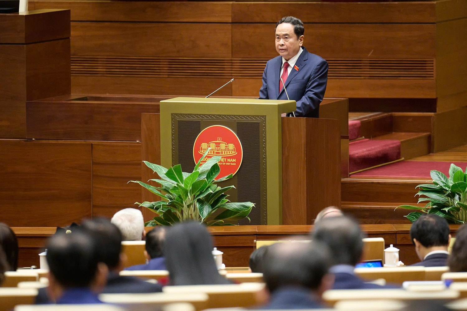 Chủ tịch Quốc hội Trần Thanh Mẫn phát biểu khai mạc Kỳ họp thứ Tám, Quốc hội khóa XV. Ảnh: Hồ Long