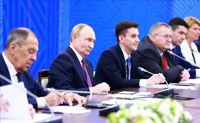 Tổng thống Liên bang Nga Vladimir Putin, Chủ tịch Nhóm BRICS năm 2024 phát biểu. Ảnh: Dương Giang/TTXVN