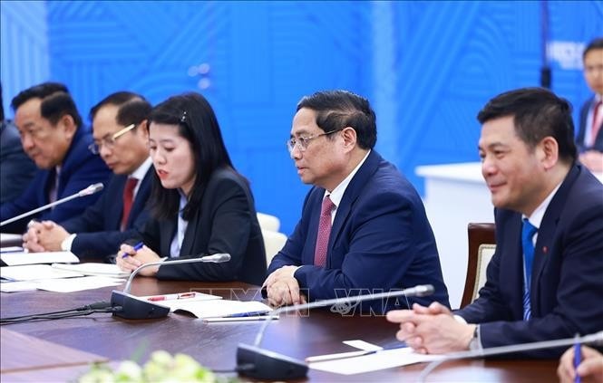 Thủ tướng Phạm Minh Chính phát biểu tại cuộc gặp Tổng thống Liên bang Nga Vladimir Putin, Chủ tịch Nhóm BRICS năm 2024. Ảnh: Dương Giang/TTXVN