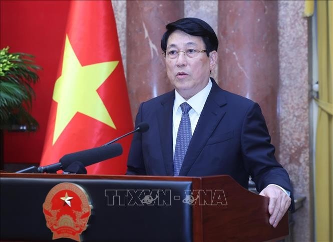 Chủ tịch nước Lương Cường phát biểu tại buổi gặp mặt lãnh đạo, cán bộ, công chức, viên chức, người lao động Văn phòng Chủ tịch nước. Ảnh: Lâm Khánh/TTXVN
