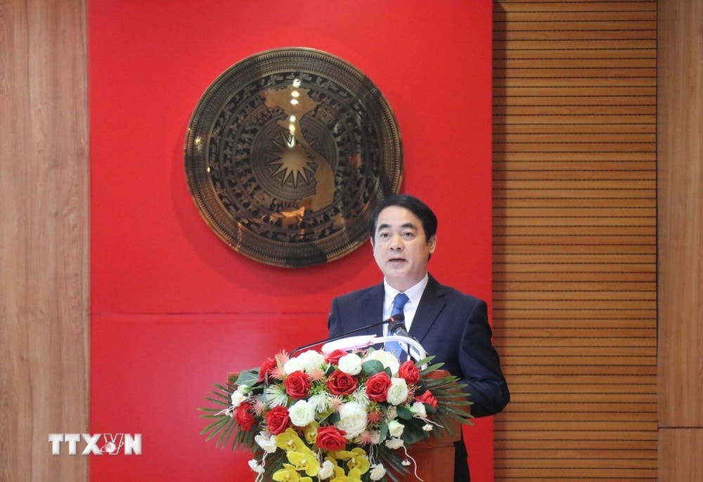 Tân Bí thư Tỉnh ủy Khánh Hòa Nghiêm Xuân Thành phát biểu nhận nhiệm vụ. Ảnh Đặng Tuấn/TXVN