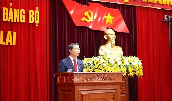 Tân Phó Bí thư Tỉnh uỷ Gia Lai Nguyễn Ngọc Lương phát biểu nhận nhiệm vụ.