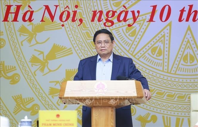 Thủ tướng Phạm Minh Chính chủ trì Phiên họp thứ nhất Ban Chỉ đạo Trung ương triển khai xóa nhà tạm, nhà dột nát trên phạm vi cả nước. Ảnh: Dương Giang/TTXVN