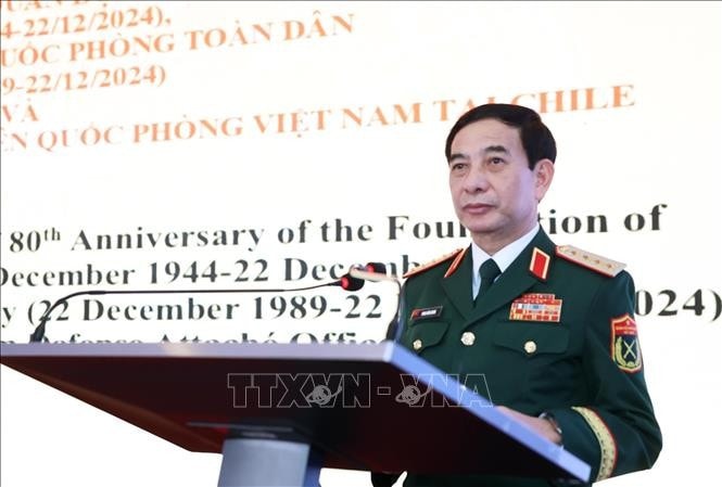 Bộ trưởng Bộ Quốc phòng, Đại tướng Phan Văn Giang đọc diễn văn kỷ niệm. Ảnh: Lâm Khánh/TTXVN