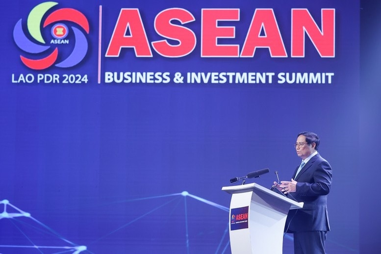 Phát biểu tại Hội nghị Thượng đỉnh về Kinh doanh và Đầu tư ASEAN 2024, Thủ tướng nhấn mạnh, một ASEAN tự cường không thể thiếu đội ngũ doanh nhân, doanh nghiệp tự cường - Ảnh: VGP/Nhật Bắc