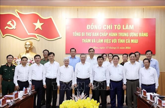 Tổng Bí thư Tô Lâm phát biểu chỉ đạo tại buổi làm việc với Ban Thường vụ Tỉnh ủy Cà Mau. Ảnh: Thống Nhất/TTXVN