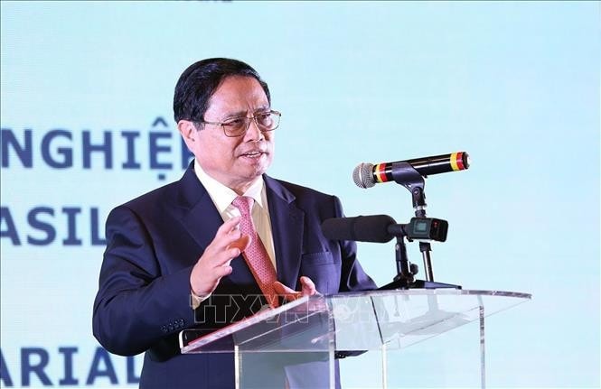 Thủ tướng Phạm Minh Chính phát biểu tại Diễn đàn Doanh nghiệp Việt Nam - Brazil. Ảnh: Dương Giang/TTXVN