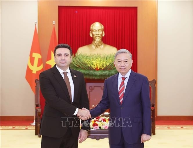 Tổng Bí thư Tô Lâm tiếp Chủ tịch Quốc hội Armenia Alen Simonyan. Ảnh: Thống Nhất/TTXVN