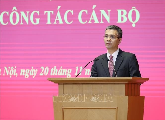 Phó Chánh Văn phòng Trung ương Đảng Võ Thành Hưng phát biểu nhận nhiệm vụ. Ảnh: An Đăng/TTXVN