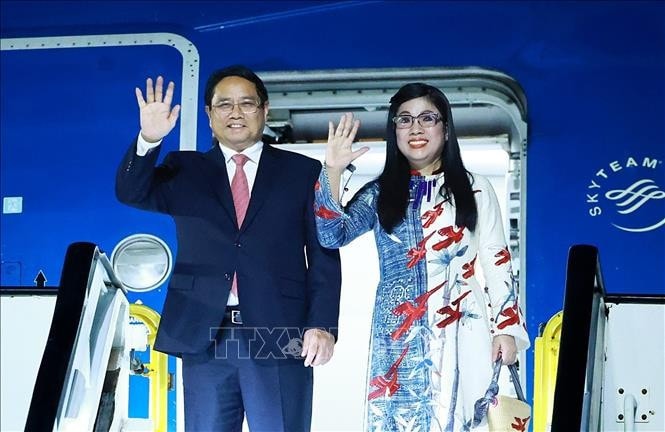 Thủ tướng Phạm Minh Chính và Phu nhân đến Santo Domingo bắt đầu chuyến thăm chính thức Cộng hòa Dominicana. Ảnh: Dương Giang/TTXVN