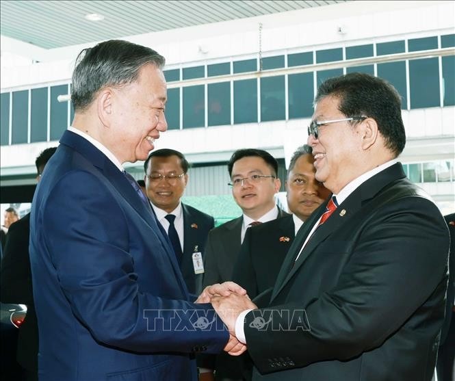 Tổng Bí thư Tô Lâm hội kiến Chủ tịch Hạ viện Malaysia Tan Sri Dato’ Johari Bin Abdul. Ảnh: Thống Nhất/TTXVN