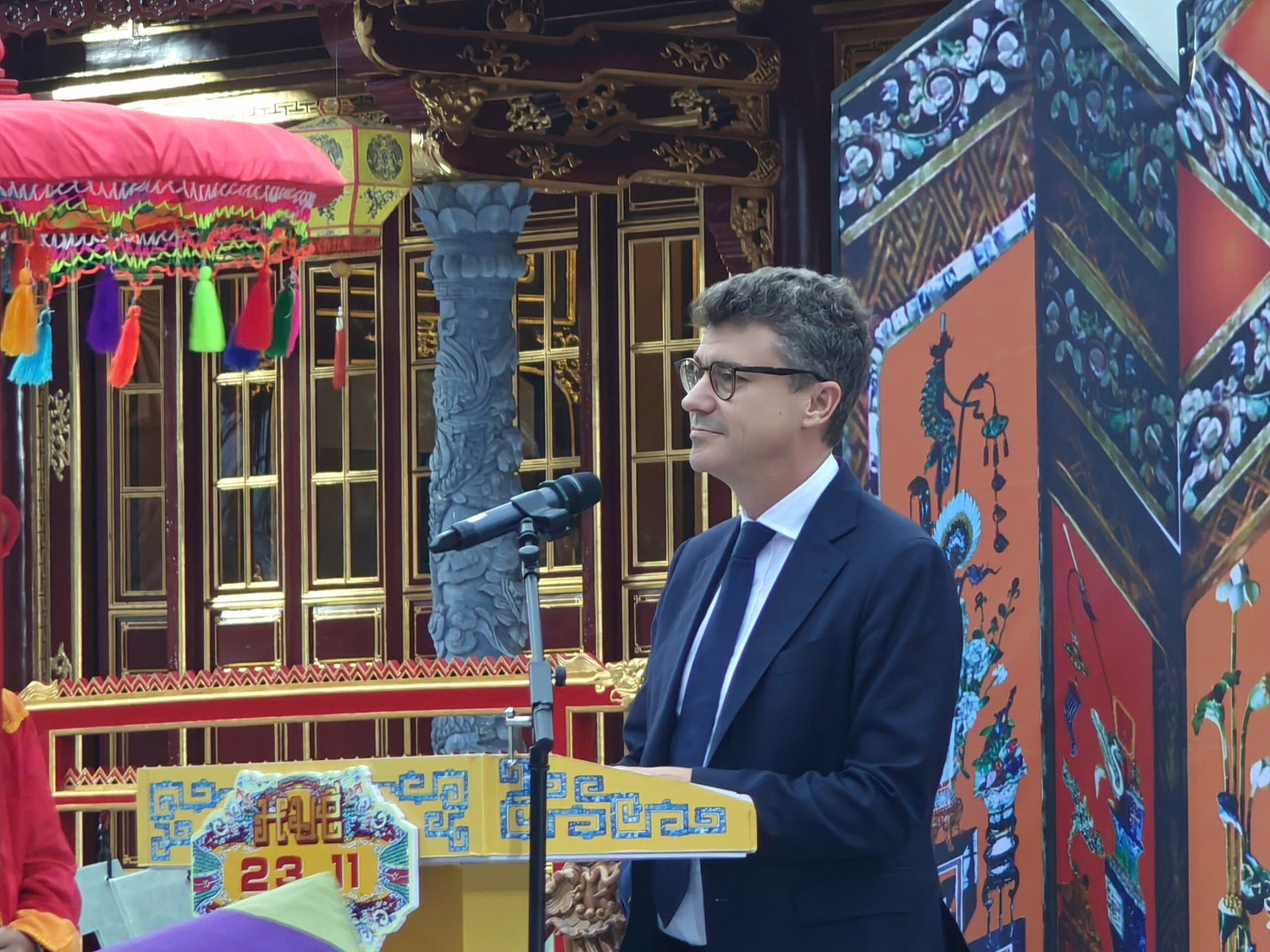 Trưởng Đại diện Văn phòng UNESCO tại Việt Nam Jonathan Wallace Baker phát biểu tại buổi lễ. Ảnh: TTBTDTCĐH