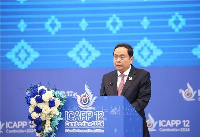 Chủ tịch Quốc hội Việt Nam Trần Thanh Mẫn phát biểu tại diễn đàn ICAPP-12. Ảnh: Huỳnh Thảo/PV TTXVN tại Campuchia