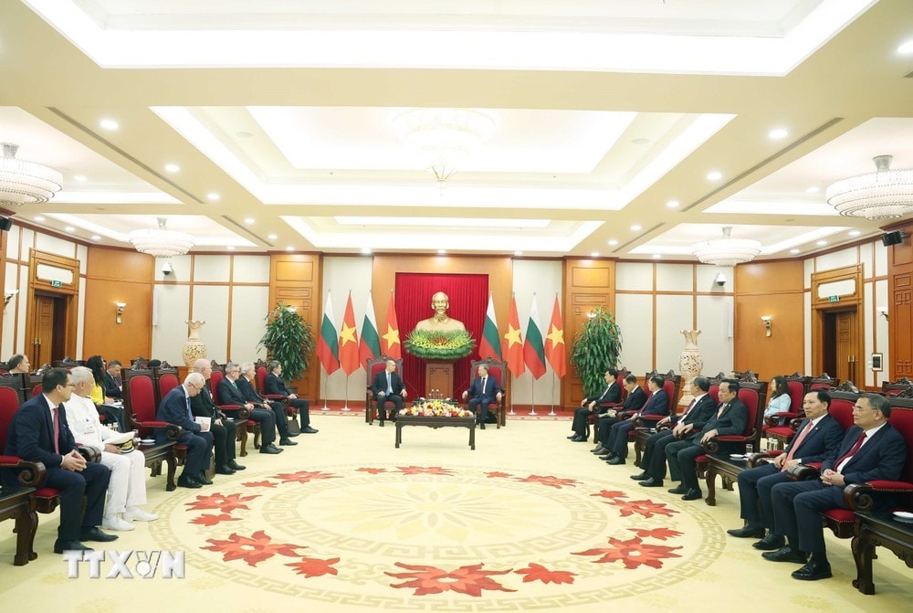 Tổng Bí thư Tô Lâm tiếp Tổng thống Bulgaria Rumen Radev. Ảnh: Thống Nhất/TTXVN
