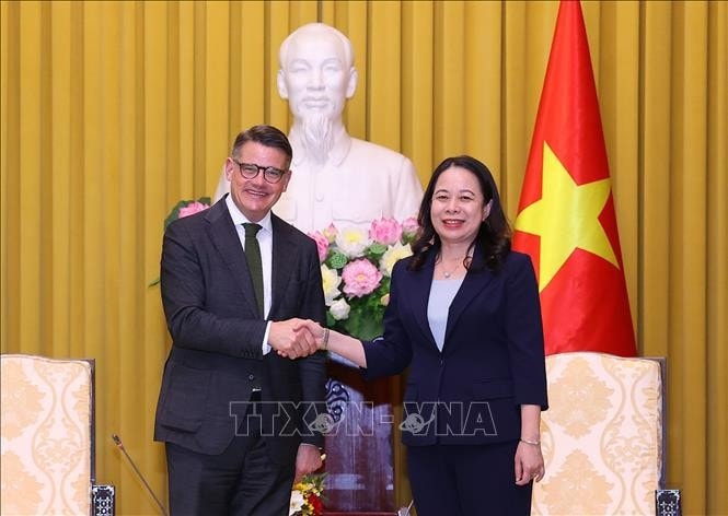 Phó Chủ tịch nước Võ Thị Ánh Xuân tiếp Thủ hiến bang Hessen Boris Rhein, Cộng hòa Liên bang Đức. Ảnh: Văn Điệp/TTXVN
