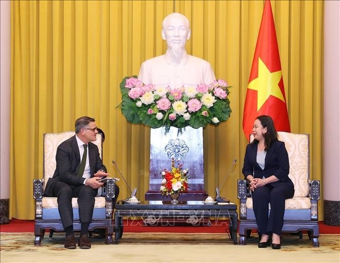 Phó Chủ tịch nước Võ Thị Ánh Xuân tiếp Thủ hiến bang Hessen Boris Rhein, Cộng hòa Liên bang Đức. Ảnh: Văn Điệp/TTXVN