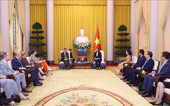 Phó Chủ tịch nước Võ Thị Ánh Xuân tiếp Thủ hiến bang Hessen Boris Rhein, Cộng hòa Liên bang Đức. Ảnh: Văn Điệp/TTXVN