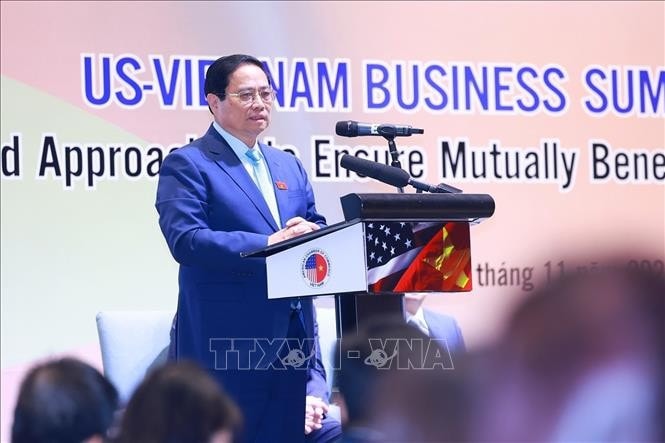Thủ tướng Phạm Minh Chính phát biểu tại hội nghị. Ảnh: Dương Giang/TTXVN