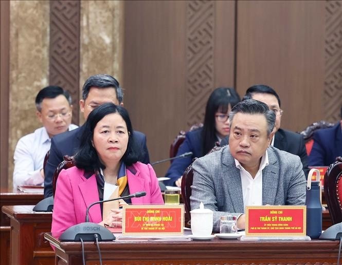 Lãnh đạo Thành ủy Hà Nội tại buổi làm việc. Ảnh: Thống Nhất/TTXVN