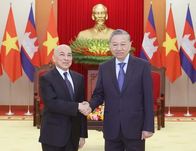 Tổng Bí thư Tô Lâm hội kiến với Quốc vương Campuchia Norodom Sihamoni, ngày 28.11.2024. Ảnh: Thống Nhất/TTXVN