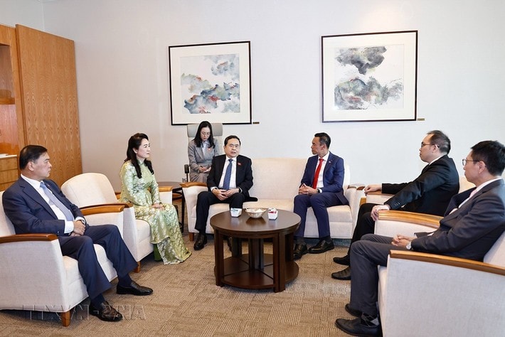 NA Chairman Tran Thanh Man was greeted at Changi Airport by member of the Singaporean Parliament Wan Rizal, who is also member of the Singapore - Southeast Asia Parliamentary Friendship Group; Director-General of Southeast Asia Directorate II under the Ministry of Foreign Affairs of Singapore Loy Hui Chen; Singaporean parliamentary officials; and Vietnamese Ambassador to Singapore Mai Phuoc Dung. Photo: Doan Tan ctqh-den-sing-a3.jpg