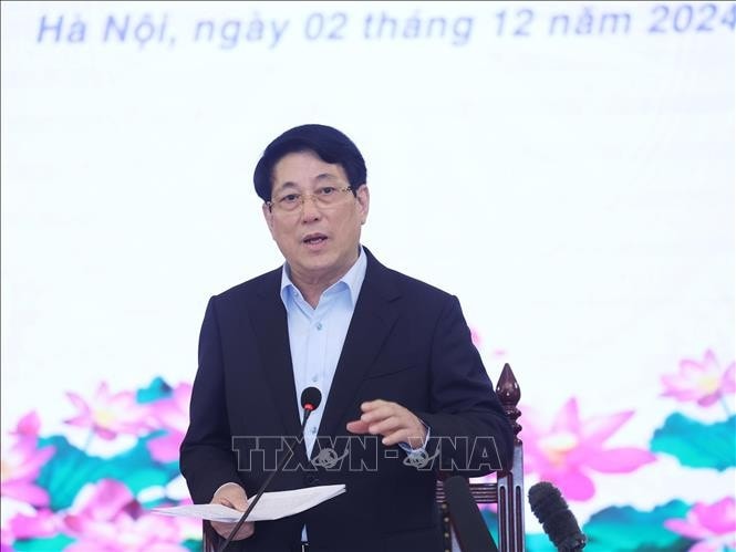 Chủ tịch nước Lương Cường làm việc với Tòa án Nhân dân tối cao. Ảnh: Lâm Khánh/TTXVN