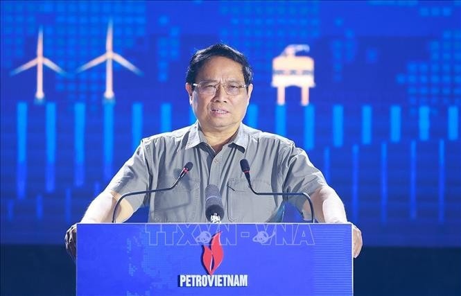 Thủ tướng Phạm Minh Chính phát biểu tại chuỗi sự kiện dầu khí và điện gió ngoài khơi. Ảnh: Dương Giang/TTXVN