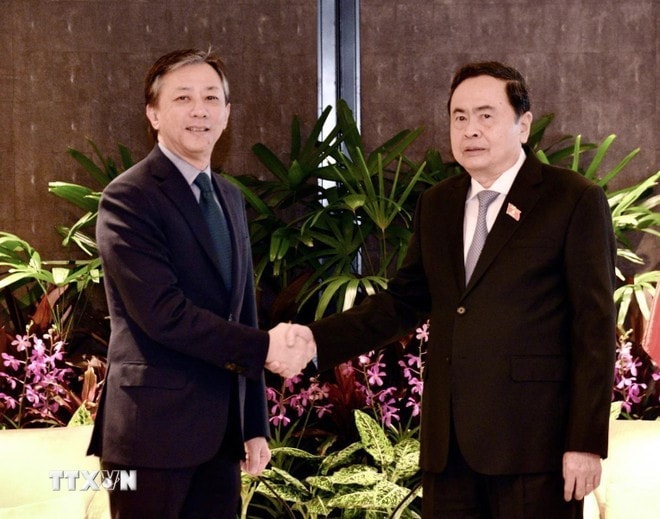 Chủ tịch Quốc hội Trần Thanh Mẫn tiếp Phó Tổng Giám đốc Tập đoàn Temasek Holdings Chia Song Hwee. Ảnh: Doãn Tấn -TTXVN