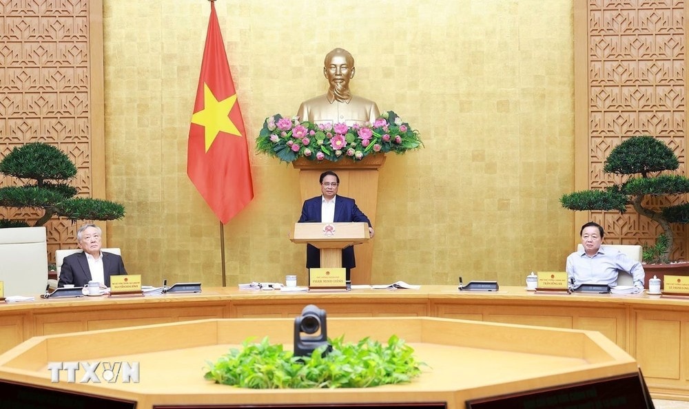 Thủ tướng Phạm Minh Chính chủ trì Phiên họp Chính phủ chuyên đề về xây dựng pháp luật tháng 12 năm 2024. Ảnh: Dương Giang/TTXVN