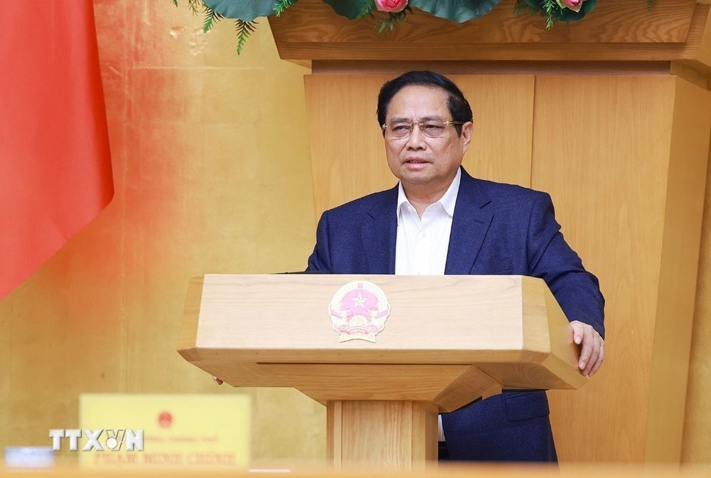 Thủ tướng Phạm Minh Chính chủ trì Phiên họp Chính phủ chuyên đề về xây dựng pháp luật tháng 12 năm 2024. Ảnh: Dương Giang/TTXVN