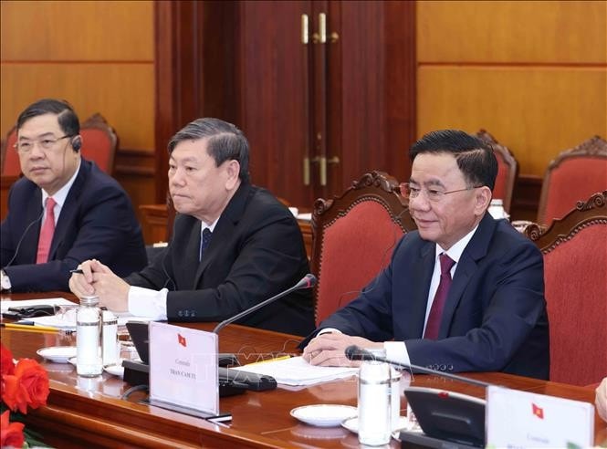 Thường trực Ban Bí thư, Chủ nhiệm Ủy ban Kiểm tra Trung ương Trần Cẩm Tú tại hội đàm. Ảnh: Phương Hoa/TTXVN