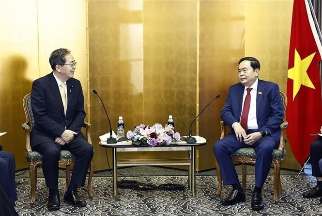 National Assembly Chairman Tran Thanh Man (R) meets with Saito Tetsuo, Chief Representative of Komeito Party in Tokyo on December 6 (Photo: VNA) National Assembly Chairman Tran Thanh Man (R) meets with Saito Tetsuo, Chief Representative of Komeito Party in Tokyo on December 6 (Photo: VNA)
