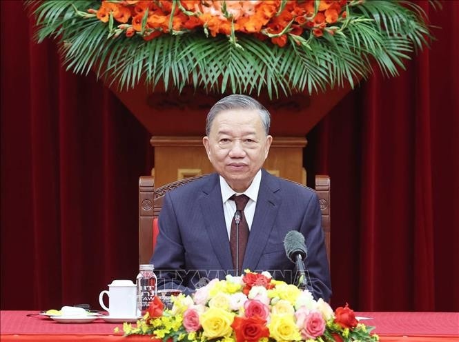 Tổng Bí thư Tô Lâm tại buổi tiếp Nhóm các chuyên gia, nhà khoa học tham dự Lễ trao giải VinFuture. Ảnh: Thống Nhất/TTXVN