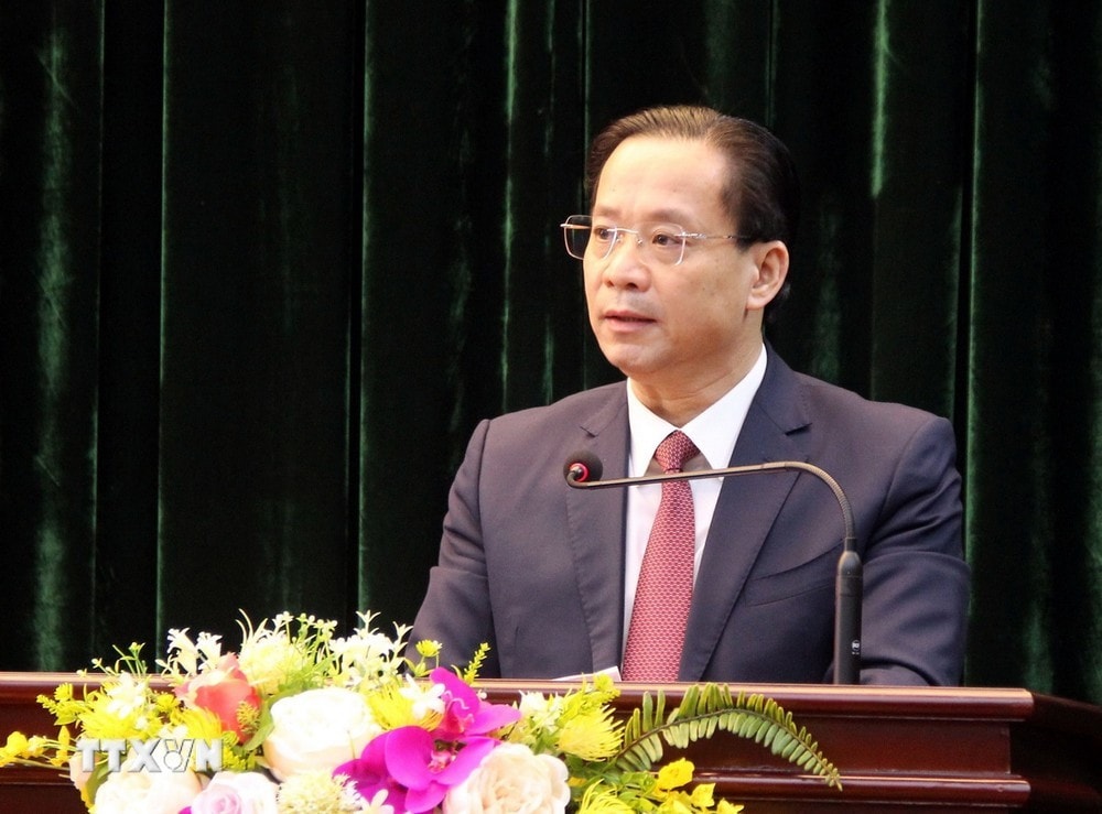 Ông Hoàng Văn Nghiệm, Bí thư Tỉnh ủy Lạng Sơn phát biểu. Ảnh: Văn Đạt/TTXVN