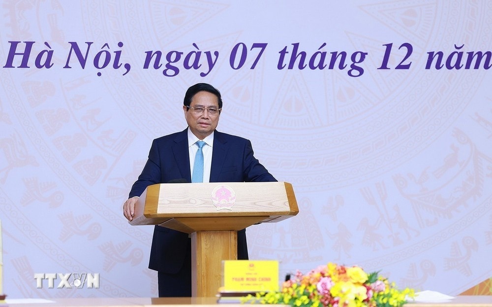 Thủ tướng Phạm Minh Chính phát biểu tại buổi gặp mặt các Trưởng cơ quan đại diện Việt Nam ở nước ngoài trước khi đi nhận nhiệm vụ. Ảnh: Dương Giang - TTXVN