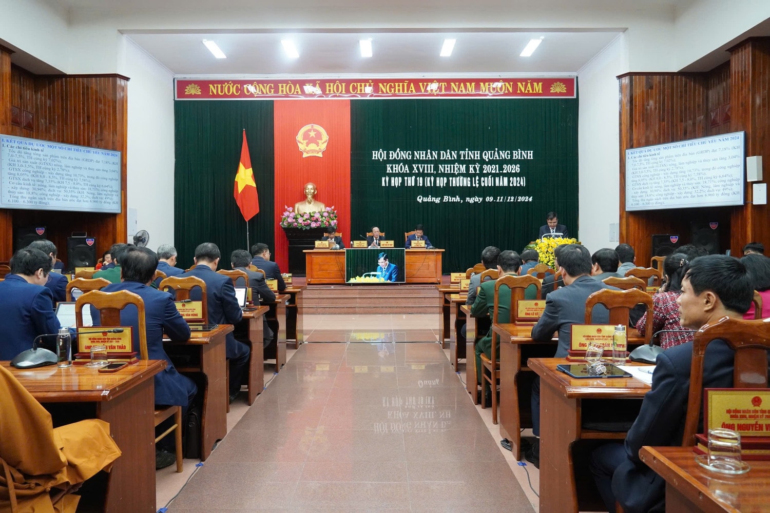 UBND tỉnh Quảng Bình báo cáo kết quả thực hiện nhiệm vụ kinh tế - xã hội năm 2024. Ảnh: Khánh Trinh