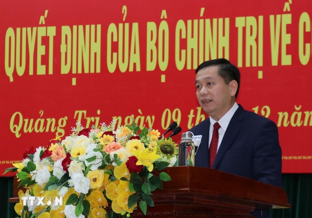 Tân Bí thư Tỉnh ủy Quảng Trị Nguyễn Long Hải phát biểu tại hội nghị. Ảnh: Thanh Thủy/TTXVN