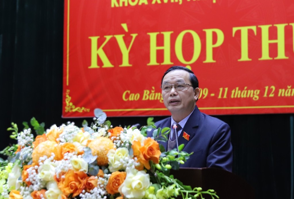 Chủ tịch HĐND tỉnh Triệu Đình Lê phát biểu khai mạc kỳ họp
