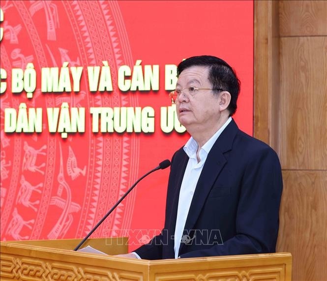 Ủy viên Trung ương Đảng, Trưởng Ban Dân vận Trung ương Mai Văn Chính phát biểu khai mạc hội thảo. Ảnh: Phương Hoa - TTXVN