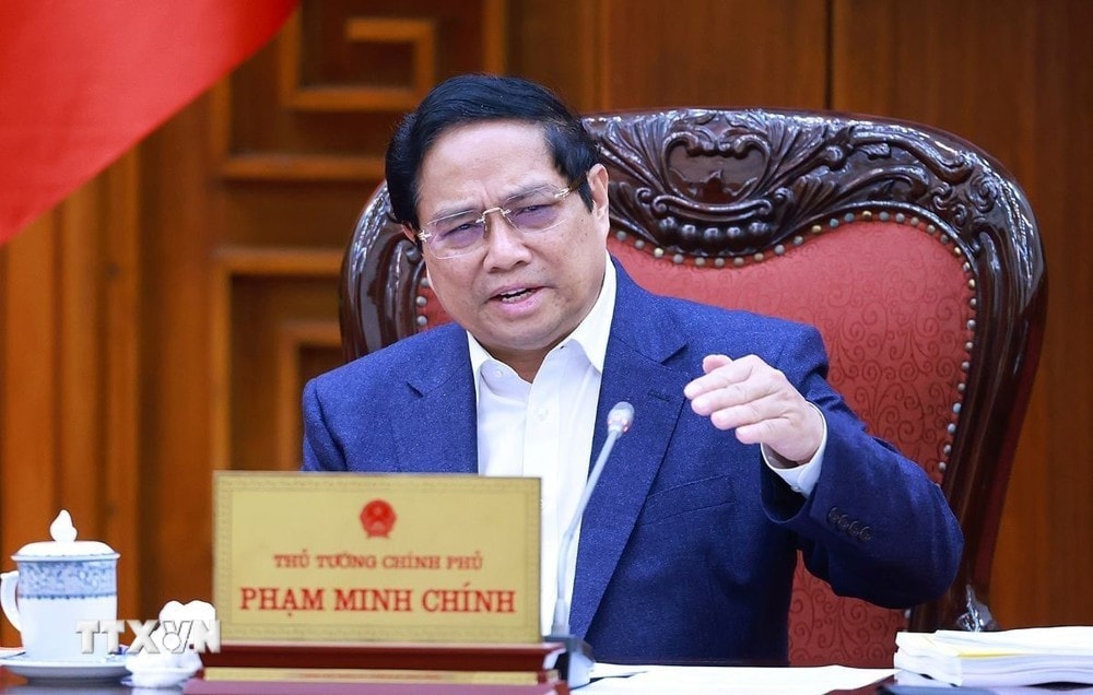 Thủ tướng Phạm Minh Chính chủ trì Phiên họp lần thứ hai về sắp xếp, tinh gọn bộ máy của Chính phủ. Ảnh: Dương Giang - TTXVN