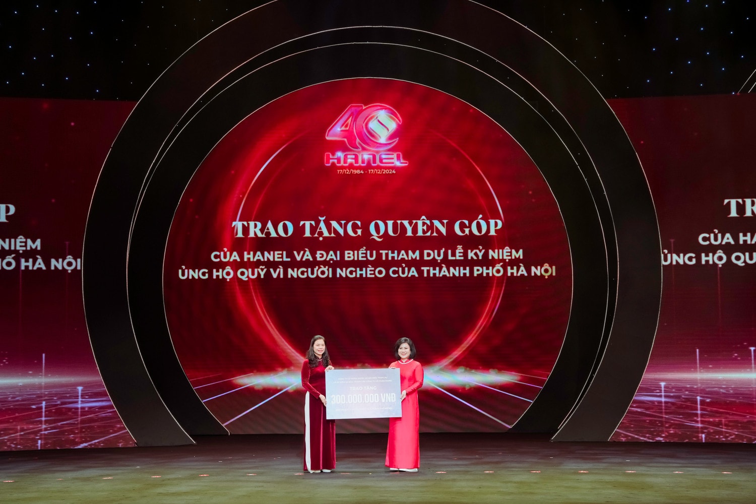 Trao tặng quyên góp của HANEL và các đại biểu tham dự lễ kỷ niệm Ủng hộ Quỹ Vì người nghèo của TP. Hà Nội