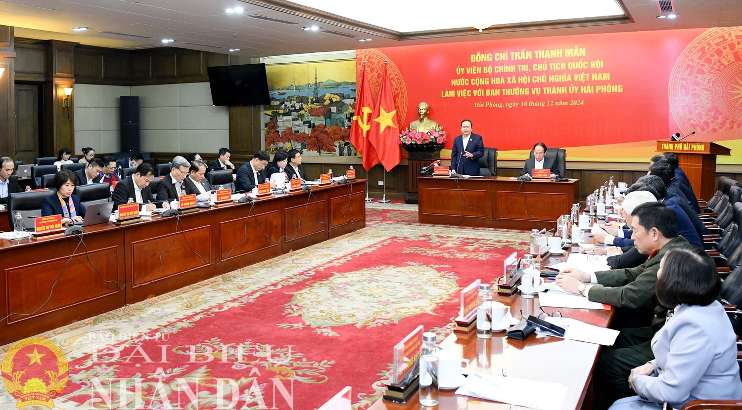 Chủ tịch Quốc hội Trần Thanh Mẫn phát biểu tại cuộc làm việc. Ảnh: Lâm Hiển